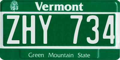 VT license plate ZHY734