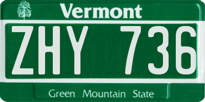 VT license plate ZHY736