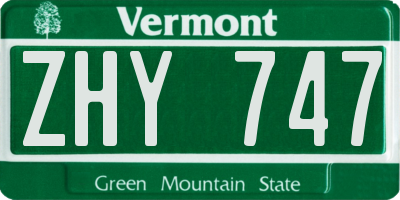 VT license plate ZHY747