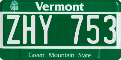 VT license plate ZHY753