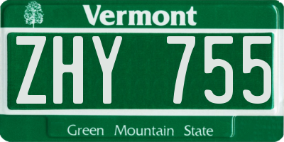 VT license plate ZHY755