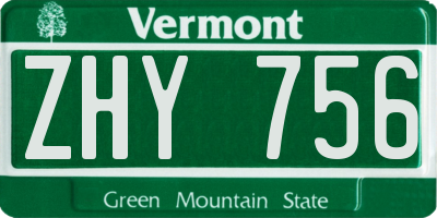 VT license plate ZHY756
