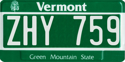 VT license plate ZHY759