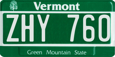 VT license plate ZHY760