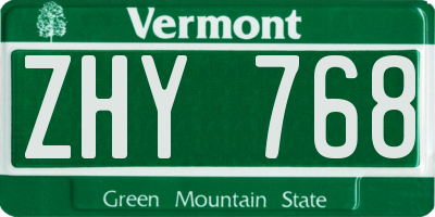 VT license plate ZHY768