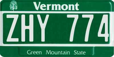 VT license plate ZHY774