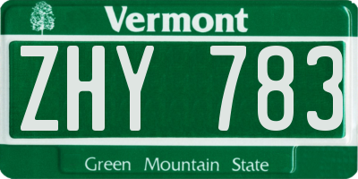 VT license plate ZHY783