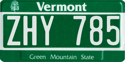 VT license plate ZHY785