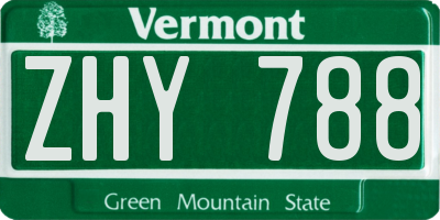 VT license plate ZHY788