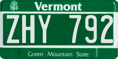 VT license plate ZHY792