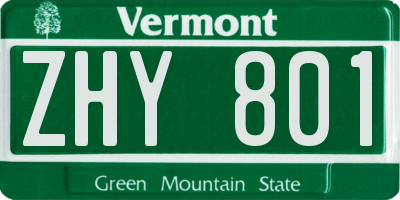 VT license plate ZHY801
