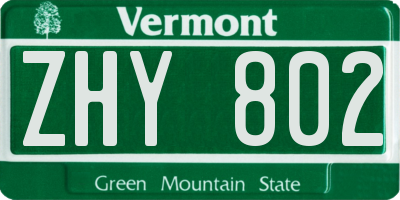VT license plate ZHY802