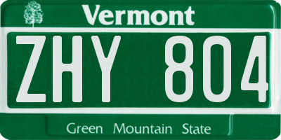 VT license plate ZHY804
