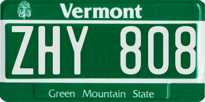 VT license plate ZHY808
