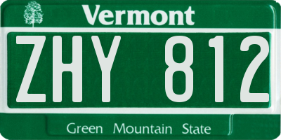 VT license plate ZHY812