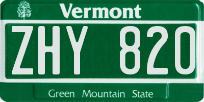 VT license plate ZHY820