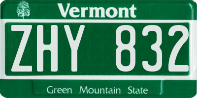 VT license plate ZHY832