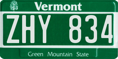VT license plate ZHY834