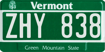 VT license plate ZHY838