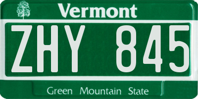 VT license plate ZHY845