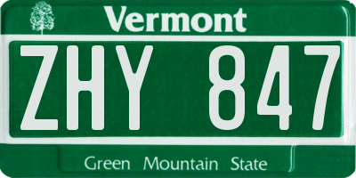 VT license plate ZHY847