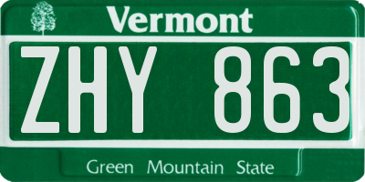 VT license plate ZHY863