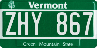 VT license plate ZHY867