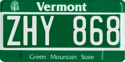 VT license plate ZHY868