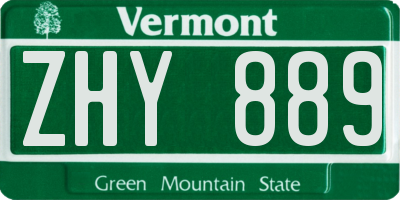 VT license plate ZHY889