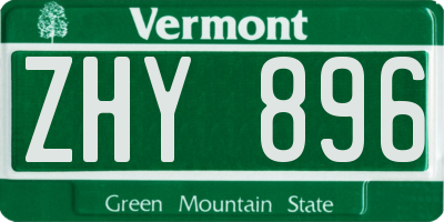 VT license plate ZHY896