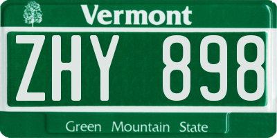 VT license plate ZHY898