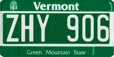 VT license plate ZHY906