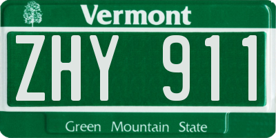 VT license plate ZHY911