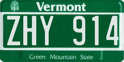 VT license plate ZHY914