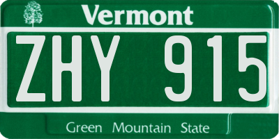 VT license plate ZHY915