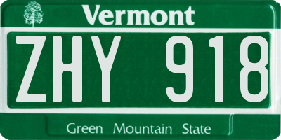 VT license plate ZHY918