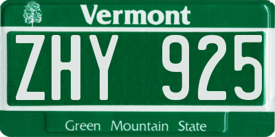 VT license plate ZHY925