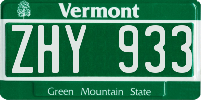 VT license plate ZHY933