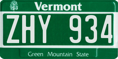 VT license plate ZHY934