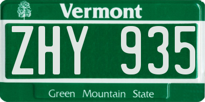 VT license plate ZHY935