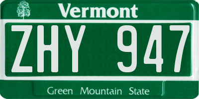 VT license plate ZHY947
