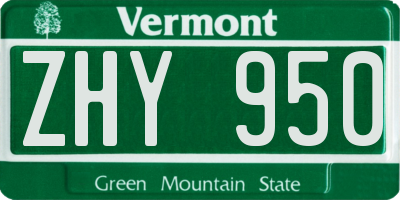 VT license plate ZHY950