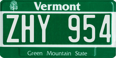 VT license plate ZHY954