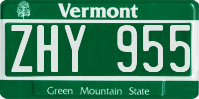 VT license plate ZHY955