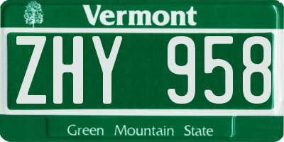 VT license plate ZHY958