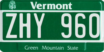 VT license plate ZHY960