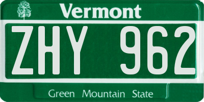 VT license plate ZHY962