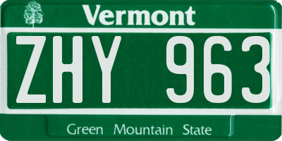 VT license plate ZHY963