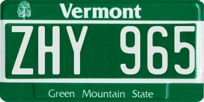 VT license plate ZHY965