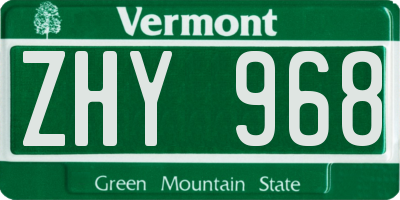 VT license plate ZHY968